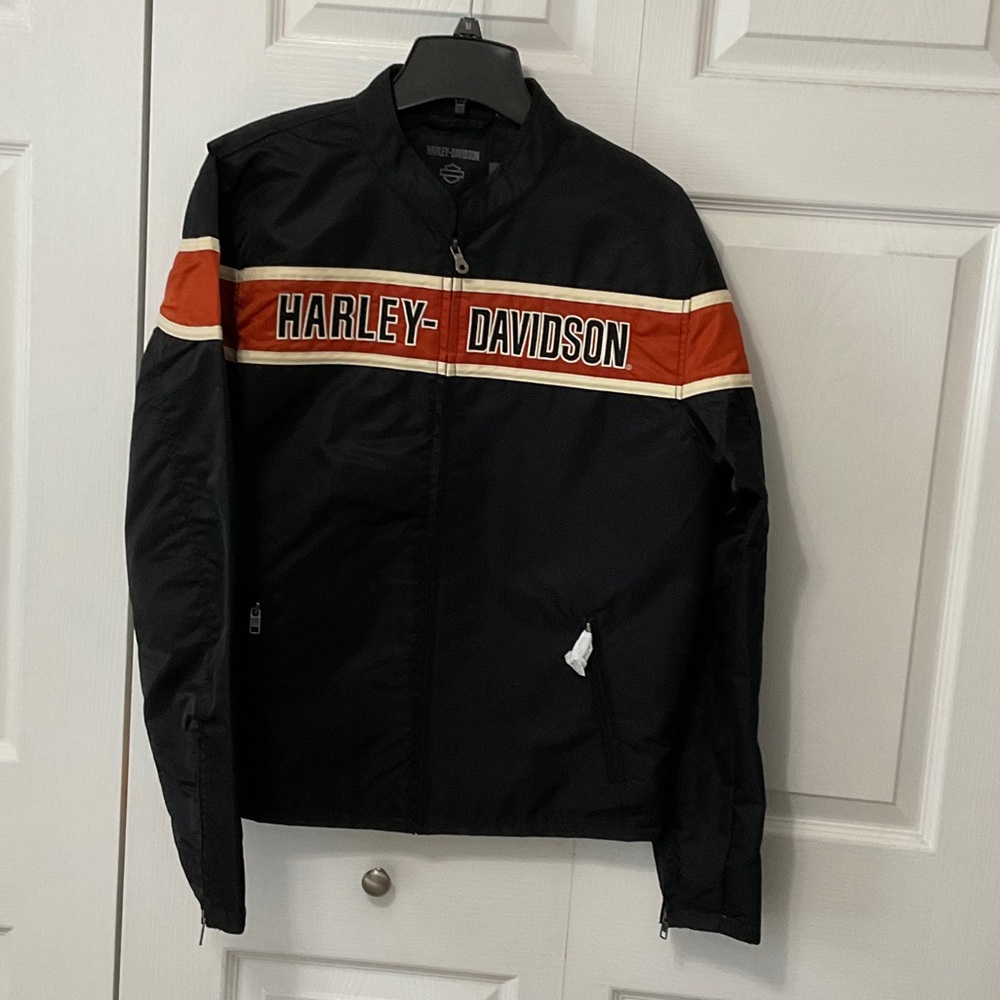 NWT Harley-Davidson Men's Generations Black Jacket with Orange Stripe, Medium
